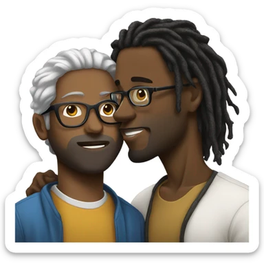 Black guy with dreads kissing white guy with glasses sticker