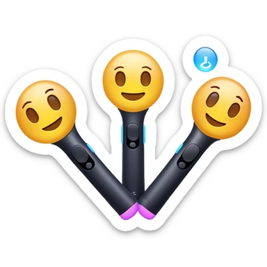 Clash of Clans aesthetic: Cinematic Playful PlayStation Move Controllers Portrait Emoji, rendered in a 3D vector-style similar to standard emojis with minimal shading and bold, simplified shapes. A compact, distinct form with signature details, softly glowing with a cutting-edge console technology charm. Simplified yet unmistakably iconic, highly detailed and consistent, glowing with a soft radiance and high shine. Stylized with a touch of technological advancement and a soft glowing outline, capturing the essence of a beloved gaming relic with a friendly, playful manner! sticker