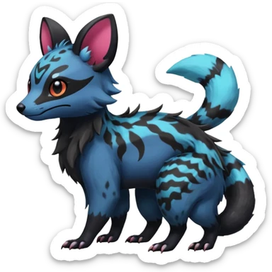 Rare exotic cute epic aesthetic gothic colorful Salandit-Eevee-Civet-species-Fakemon-hybrid-creature, with markings, full body sticker