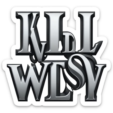 western cowboy style connected BLK letters with metallic silver outline, wild west typography, transparent background, only the black letters visible sticker