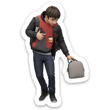 boy with backpack in shop sticker