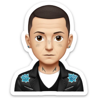 Chester Bennington with dark brown hair, black sequin outfit sticker