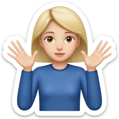 Girl with two hands in front out palms facing upwards and hands in front of her LOWER and her left hand slightly lower than her right hand sticker