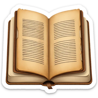 Open Brown leather bound book with scribbled handwritten notes inside sticker