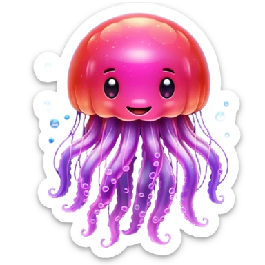 color gradient between red and purple glitter cute happy jellyfish sticker