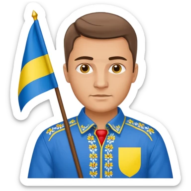 photorealistic Ukrainian man with the flag of Ukraine sticker