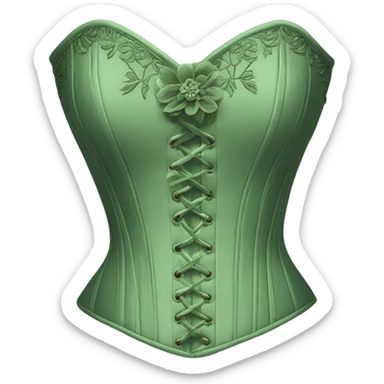 Sage green corset with flower embroidery, isolated sticker