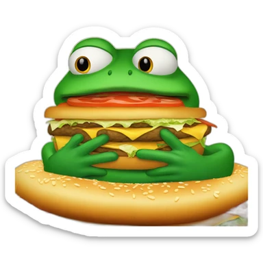Pepe the frog eating the biggest burger in the world sticker