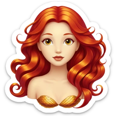 Beautiful and elegant golden mermaid with red long hair sticker