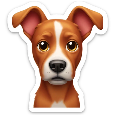 red dog with floppy ears holding a nintendo switch sticker