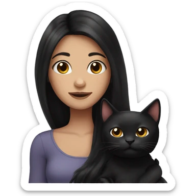 long black hair girl holding puffy black cat. sticker