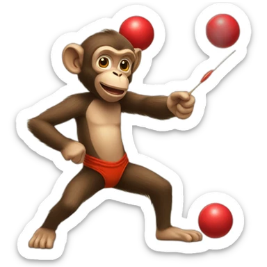 A monkey throws darts at a red ball sticker