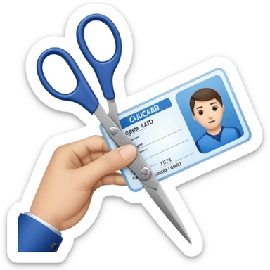 Scissors cutting an ID card in 2 parts.hyper realistic sticker