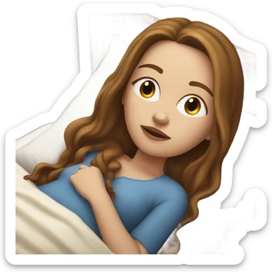 White girl with long brown hair in bed sticker