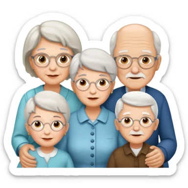 All white grandma and grandpa with 2 girls and 2 boys sticker