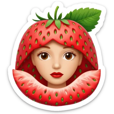 . subject. less details. flat lips with pattern of strawberry with leaf on top  sticker
