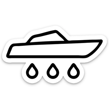 outline icon of a speedboat side view with water droplets sticker