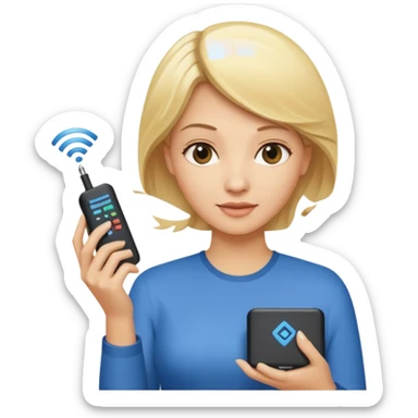mujer rubia con modem de internet sticker