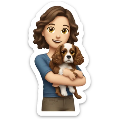 Brunette white girl holding yellow cocker spaniel sticker