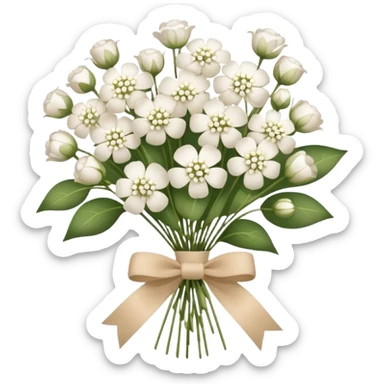 bouquet of white  gypsophila flowers with beige ribbon sticker