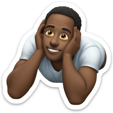 black man blushing with hands on cheeks and feet up whyile laying down on stomach sticker