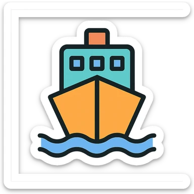 stylized ship front icon, pointed bow, windows, subtle waves, modern icon style sticker