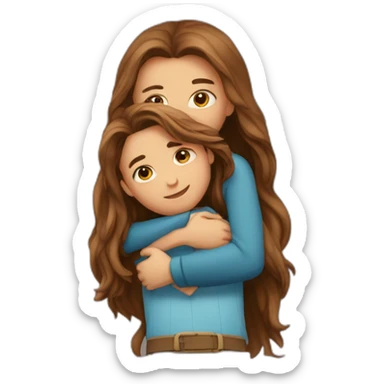 girl with long brown hair hugging boy with brow middle long hait sticker
