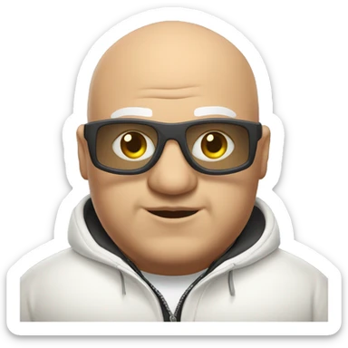 chubby bald man with goggles and white jacket close up with ear rings  and mohawak hai style  sticker