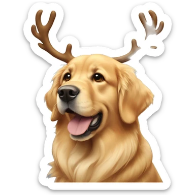 Golden retriever with reindeer horns sticker