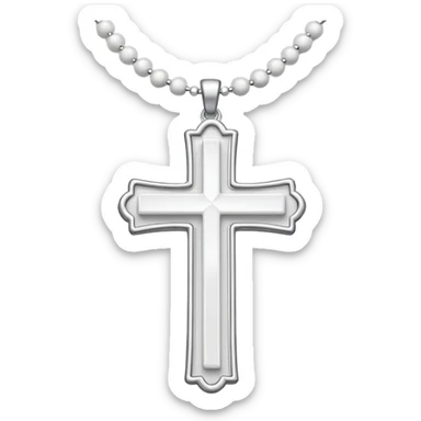 Elegant emoji icon of a white cross made of white beads, glossy surface, and white bead chain subtle shadows, pure white palette sticker