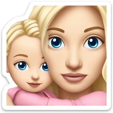 blue eyed blonde mom and baby girl realistic pink sticker
