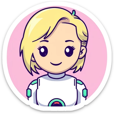 Poppy music artist, blonde woman with pastel colors, android-like expression sticker
