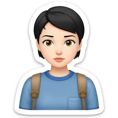girl with short black hair, dressed in casual boyish outfit sticker