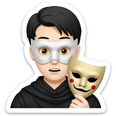 guy holding mask but his face is creepy sticker