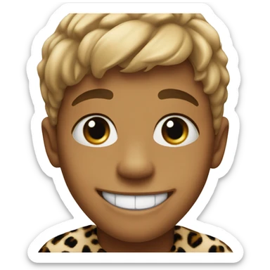 smiling boy in leopard print and small gap in front teeth center  sticker
