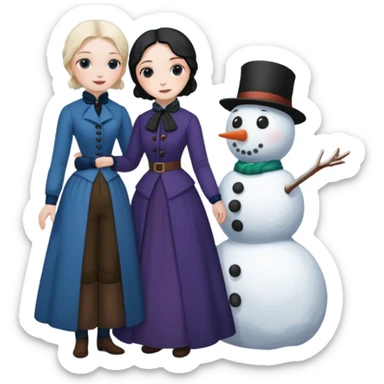Virginia Poe and Maria Clemm 1800's full body building a snowman sticker