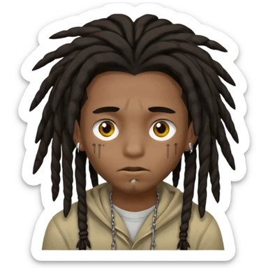 Dark-haired boy with medium-sized dreadlocks that cover part of his face and piercings sticker
