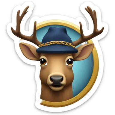 Elk wearing backwards cap and a gold chain around neck sticker