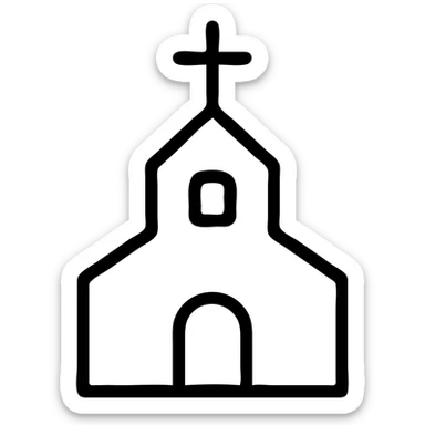 outlined icon of a church with a cross on top, minimal lines, no fill sticker