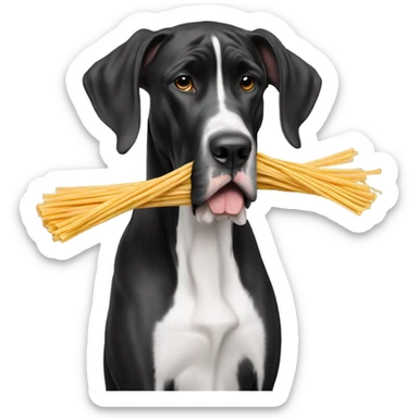 Black and white Great Dane slurping spaghetti  sticker
