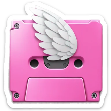 pink floppy disk with angel wing sticker