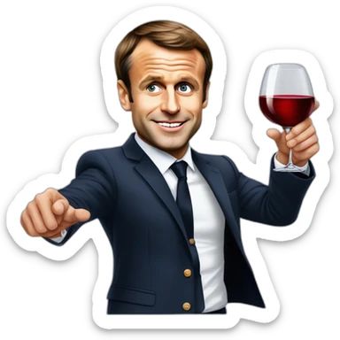 Emmanuel Macron avec un verre de vin rouge sticker