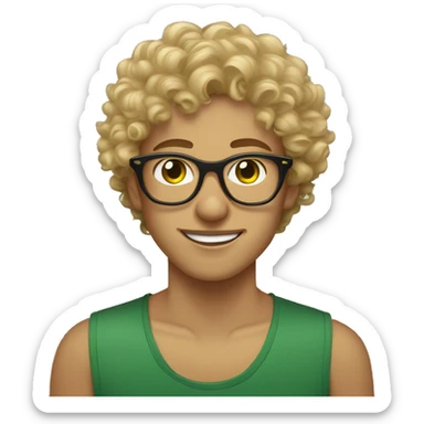 brown and blonde curly haired glasses androgynous green eyed young adult portrait sticker