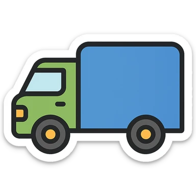 side view of a truck, green and blue colors, color outline icon style sticker
