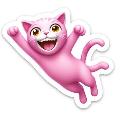 pink cat doing a flip with big smile sticker