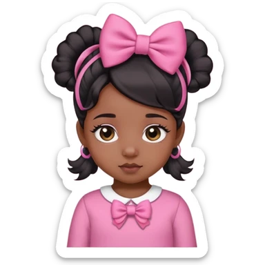 Dusky skin girl medium baby hair black with a bow on her hair and cute clothes in pink sticker