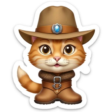 classic Puss in Boots with iconic hat, boots, confident expression sticker