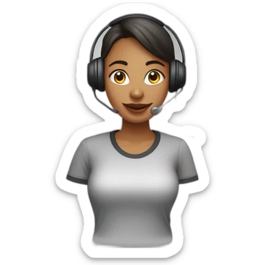 call center operator girl in a T-shirt with the inscription ONECTA sticker