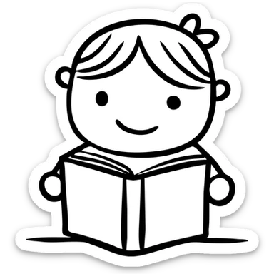 Literacy app icon with child reading a book sticker