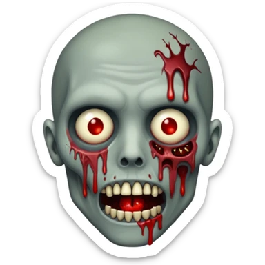 Zombie face, torn flesh, blood dripping, exposed bones, dark horror, no background




 sticker